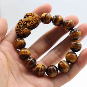 10mm Gold Yellow Tiger Eyes Stone Beads Pi Yao Bangles Chinese Lucky Goods Beast Pixiu Bracelet Jewelry Gift  Handmadebynepal   
