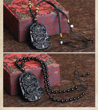 Load image into Gallery viewer, Natural Black Obsidian Dragon Drop Pendant Amulet Lucky Maitreya Auspicious Necklace Jewelry for Women Men  genevierejoy   