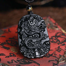 Carica l&#39;immagine nel visualizzatore di Gallery, Natural Black Obsidian Dragon Drop Pendant Amulet Lucky Maitreya Auspicious Necklace Jewelry for Women Men  genevierejoy   