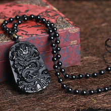 Carica l&#39;immagine nel visualizzatore di Gallery, Natural Black Obsidian Dragon Drop Pendant Amulet Lucky Maitreya Auspicious Necklace Jewelry for Women Men  genevierejoy   