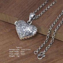 Cargar imagen en el visor de la galería, 925 Sterling Silver Ladies Vintage Pendant Necklace Fashion Love Heart Openable Pendant Heart Shaped Female Jewelry  Handmadebynepal Pendant and chain A  