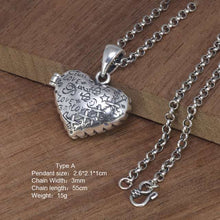 画像をギャラリービューアに読み込む, 925 Sterling Silver Ladies Vintage Pendant Necklace Fashion Love Heart Openable Pendant Heart Shaped Female Jewelry  Handmadebynepal Pendant and chain A  
