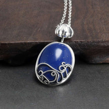 Afbeelding in Gallery-weergave laden, 925 Sterling Silver The Vampire Diaries Katherine Daylight Pendant Necklace Ladies Natural Lapis Lazuli Stone Fan Fine Jewelry  Handmadebynepal   