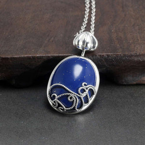 925 Sterling Silver The Vampire Diaries Katherine Daylight Pendant Necklace Ladies Natural Lapis Lazuli Stone Fan Fine Jewelry  Handmadebynepal   