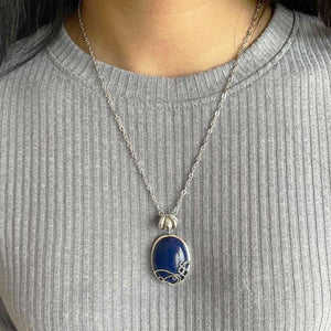 925 Sterling Silver The Vampire Diaries Katherine Daylight Pendant Necklace Ladies Natural Lapis Lazuli Stone Fan Fine Jewelry  Handmadebynepal   