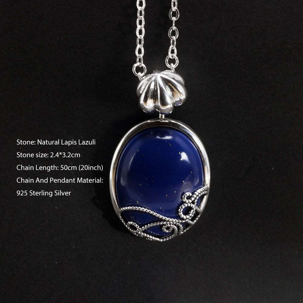 925 Sterling Silver The Vampire Diaries Katherine Daylight Pendant Necklace Ladies Natural Lapis Lazuli Stone Fan Fine Jewelry  Handmadebynepal   