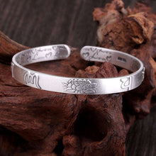 Load image into Gallery viewer, handmadebynepal 999 Sterling Silver Lotus Bangle Six Words Embossed Opening Cuff Bracelet For Women Mantra Buddhist Jewelry  Handmadebynepal   