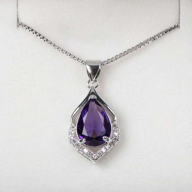 Elegant Water Drop Shaped Pendant Amethyst Necklace for Women Temperament Gemstone Silver 925 Jewelry Weddings Gift  Handmadebynepal   