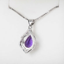 Charger l&#39;image dans la galerie, Elegant Water Drop Shaped Pendant Amethyst Necklace for Women Temperament Gemstone Silver 925 Jewelry Weddings Gift  Handmadebynepal   