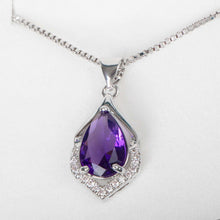 Laden Sie das Bild in den Galerie-Viewer, Elegant Water Drop Shaped Pendant Amethyst Necklace for Women Temperament Gemstone Silver 925 Jewelry Weddings Gift  Handmadebynepal   