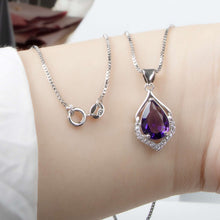 Laden Sie das Bild in den Galerie-Viewer, Elegant Water Drop Shaped Pendant Amethyst Necklace for Women Temperament Gemstone Silver 925 Jewelry Weddings Gift  Handmadebynepal   