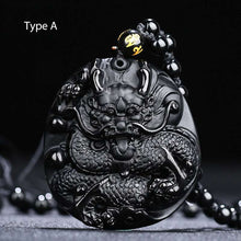 Afbeelding in Gallery-weergave laden, Black Obsidian Carved Dragon Lucky Amulets And Talismans Natural Stone Pendant With Free Beads Chain For Men Jewelry  Handmadebynepal   