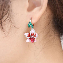 Carica l&#39;immagine nel visualizzatore di Gallery, Classic New Flower Red Zircon Earrings Ladies Hypoallergenic Jewelry Leaf Flower Creative Earrings Handmade Enamel Jewelry  genevierejoy   