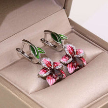 Carica l&#39;immagine nel visualizzatore di Gallery, Classic New Flower Red Zircon Earrings Ladies Hypoallergenic Jewelry Leaf Flower Creative Earrings Handmade Enamel Jewelry  genevierejoy silver  