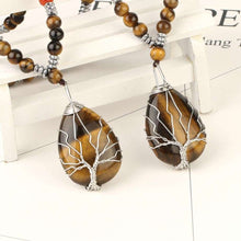 Indlæs billede til gallerivisning Handmadebynepal Natural Stones Beaded Tiger Eye Necklaces for Men women Tree of Life Pendants Yoga Beads 7 Chakra Reiki Female Jewelry  Handmadebynepal   