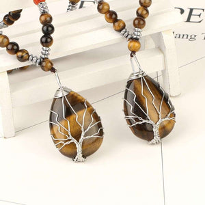 Handmadebynepal Natural Stones Beaded Tiger Eye Necklaces for Men women Tree of Life Pendants Yoga Beads 7 Chakra Reiki Female Jewelry  Handmadebynepal   