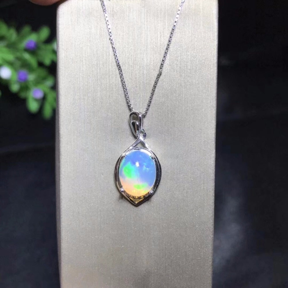 Natural Opal Necklace, Australian mining area, color changing and colorful, 925 silver  Handmadebynepal Default Title  