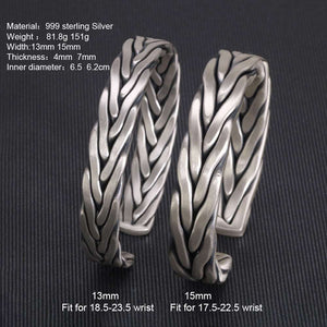 Handmadebynepal Heavy 999 Sterling Silver Braided Twist Bracelet Retro Solid Handmade Silver Opening Adjustable Bracelet Men and Women Jewelry  Handmadebynepal   