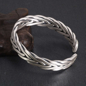 Handmadebynepal Heavy 999 Sterling Silver Braided Twist Bracelet Retro Solid Handmade Silver Opening Adjustable Bracelet Men and Women Jewelry  Handmadebynepal   