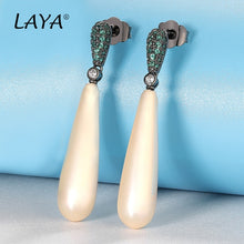 画像をギャラリービューアに読み込む, Real New Fashion Elongated Pearl Dangle Earrings For Women Wedding Jewelry Gift Temperament Cubic Zirconia Eardrop  Handmadebynepal White China 