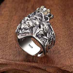 Lion King Pure 925 Sterling Silver Inlaid Natural Stone Gift Women Men Adjustable Wedding Ring Fine Jewelry  Handmadebynepal   