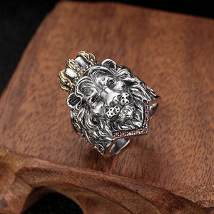 Lion King Pure 925 Sterling Silver Inlaid Natural Stone Gift Women Men Adjustable Wedding Ring Fine Jewelry  Handmadebynepal   