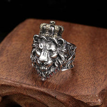 Indlæs billede til gallerivisning Lion King Pure 925 Sterling Silver Inlaid Natural Stone Gift Women Men Adjustable Wedding Ring Fine Jewelry  Handmadebynepal   