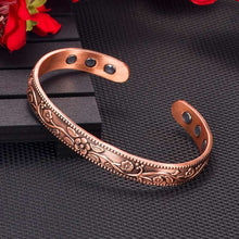Laden Sie das Bild in den Galerie-Viewer, Magnetic Pure Copper Bracelet Femme Benefit 9mm Vintage Flower Energy Magnetic Copper Bracelet Adjustable Bracelet for Women  Handmadebynepal   