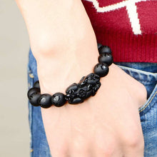Indlæs billede til gallerivisning Handmadebynepal Natural Black Obsidian Matte PiXiu Beaded Bracelet Brave Troops Six-Word Mantra Bead Bangle Bracelets For Men Women Jewelry  Handmadebynepal   