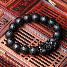 Charger l&#39;image dans la galerie, Handmadebynepal Natural Black Obsidian Matte PiXiu Beaded Bracelet Brave Troops Six-Word Mantra Bead Bangle Bracelets For Men Women Jewelry  Handmadebynepal   