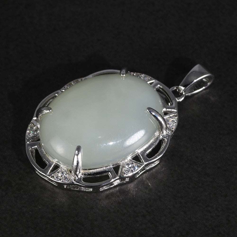 Natural Gemstone Jade Lucky Pendant Genuine Sterling Silver 925 For Women Geometrical Necklace Jewelry Making  Handmadebynepal Default  