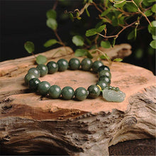 Carica l&#39;immagine nel visualizzatore di Gallery, Natural Grade A Jade Jadeite Round Bead With Hand-Carved Pixiu Charm Link Bracelet Men and Women Adjustable Bangle Lucky Jewelry  Handmadebynepal   