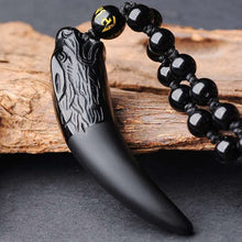 Carica l&#39;immagine nel visualizzatore di Gallery, Natural Obsidian Wolf Tooth Pendant Necklace Man Charm Jewellery Fashion Accessories Hand-carved Luck Amulet Gifts Hot  genevierejoy   