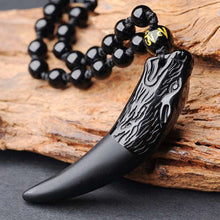 Carica l&#39;immagine nel visualizzatore di Gallery, Natural Obsidian Wolf Tooth Pendant Necklace Man Charm Jewellery Fashion Accessories Hand-carved Luck Amulet Gifts Hot  genevierejoy   