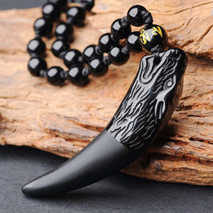 Natural Obsidian Wolf Tooth Pendant Necklace Man Charm Jewellery Fashion Accessories Hand-carved Luck Amulet Gifts Hot  genevierejoy   