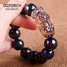 Cargar imagen en el visor de la galería, Handmadebynepal Natural Stone Men Bracelet Black Obsidian Beads With Ice Obsidian Pixiu Brave Troops Rosary Buddha Jewelry For Men And Women  Handmadebynepal 12mm beads  