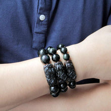 Cargar imagen en el visor de la galería, Handmadebynepal Natural Stone Men Bracelet Black Obsidian Beads With Ice Obsidian Pixiu Brave Troops Rosary Buddha Jewelry For Men And Women  Handmadebynepal   