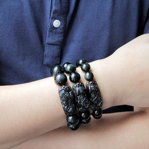 Handmadebynepal Natural Stone Men Bracelet Black Obsidian Beads With Ice Obsidian Pixiu Brave Troops Rosary Buddha Jewelry For Men And Women  Handmadebynepal   