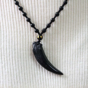 Nature Obsidian Wolf Tooth Pendant Necklaces Lucky Beaded Rope Couple Necklaces Black and Ice Obsidian Amulets Necklaces Jewelry  genevierejoy   