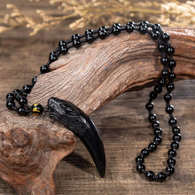 Load image into Gallery viewer, Nature Obsidian Wolf Tooth Pendant Necklaces Lucky Beaded Rope Couple Necklaces Black and Ice Obsidian Amulets Necklaces Jewelry  genevierejoy   