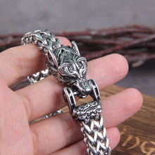 Load image into Gallery viewer, Never Fade Rock Viking Wolf Bracelet Men Stainless Steel Mesh Chain Can Open Wolf Mouth Punk Bracelets Biker Jewelry  Handmadebynepal   