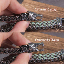 Load image into Gallery viewer, Never Fade Rock Viking Wolf Bracelet Men Stainless Steel Mesh Chain Can Open Wolf Mouth Punk Bracelets Biker Jewelry  Handmadebynepal   