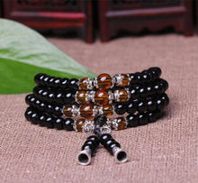 Carica l&#39;immagine nel visualizzatore di Gallery, Black Obsidian Tiger Eye Crystal 108 Prayer Beads Bracelet Necklace Tibet Buddhist Buddha Meditation Mala Lucky Jewelry Gift  geneviere   