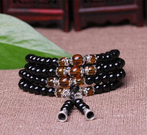 Black Obsidian Tiger Eye Crystal 108 Prayer Beads Bracelet Necklace Tibet Buddhist Buddha Meditation Mala Lucky Jewelry Gift  geneviere   