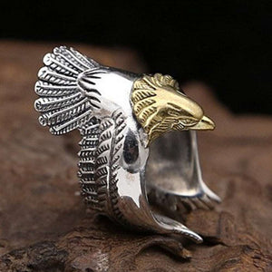 New S925 pure silver jewelry Thai silver domineering golden eagle head personalized flying eagle ring solid 925 silver man ring  Handmadebynepal   