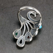 画像をギャラリービューアに読み込む, Peacock Rings For Women Real Pure 925 Sterling Silver Jewelry With Red Garnet Stone Natural Black Onyx Animal Bird Ring  Handmadebynepal   
