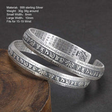 Indlæs billede til gallerivisning Handmadebynepal Real 999 Pure Silver Cuff Bangle Engraved Heart Sutra Six-character Mantra Retro Lovers Men and Women Bracelets Open Type  Handmadebynepal   