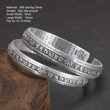Load image into Gallery viewer, Handmadebynepal Real 999 Pure Silver Cuff Bangle Engraved Heart Sutra Six-character Mantra Retro Lovers Men and Women Bracelets Open Type  Handmadebynepal   