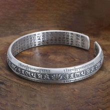 Indlæs billede til gallerivisning Handmadebynepal Real 999 Pure Silver Cuff Bangle Engraved Heart Sutra Six-character Mantra Retro Lovers Men and Women Bracelets Open Type  Handmadebynepal   