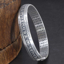 Afbeelding in Gallery-weergave laden, Handmadebynepal Real 999 Pure Silver Cuff Bangle Engraved Heart Sutra Six-character Mantra Retro Lovers Men and Women Bracelets Open Type  Handmadebynepal   